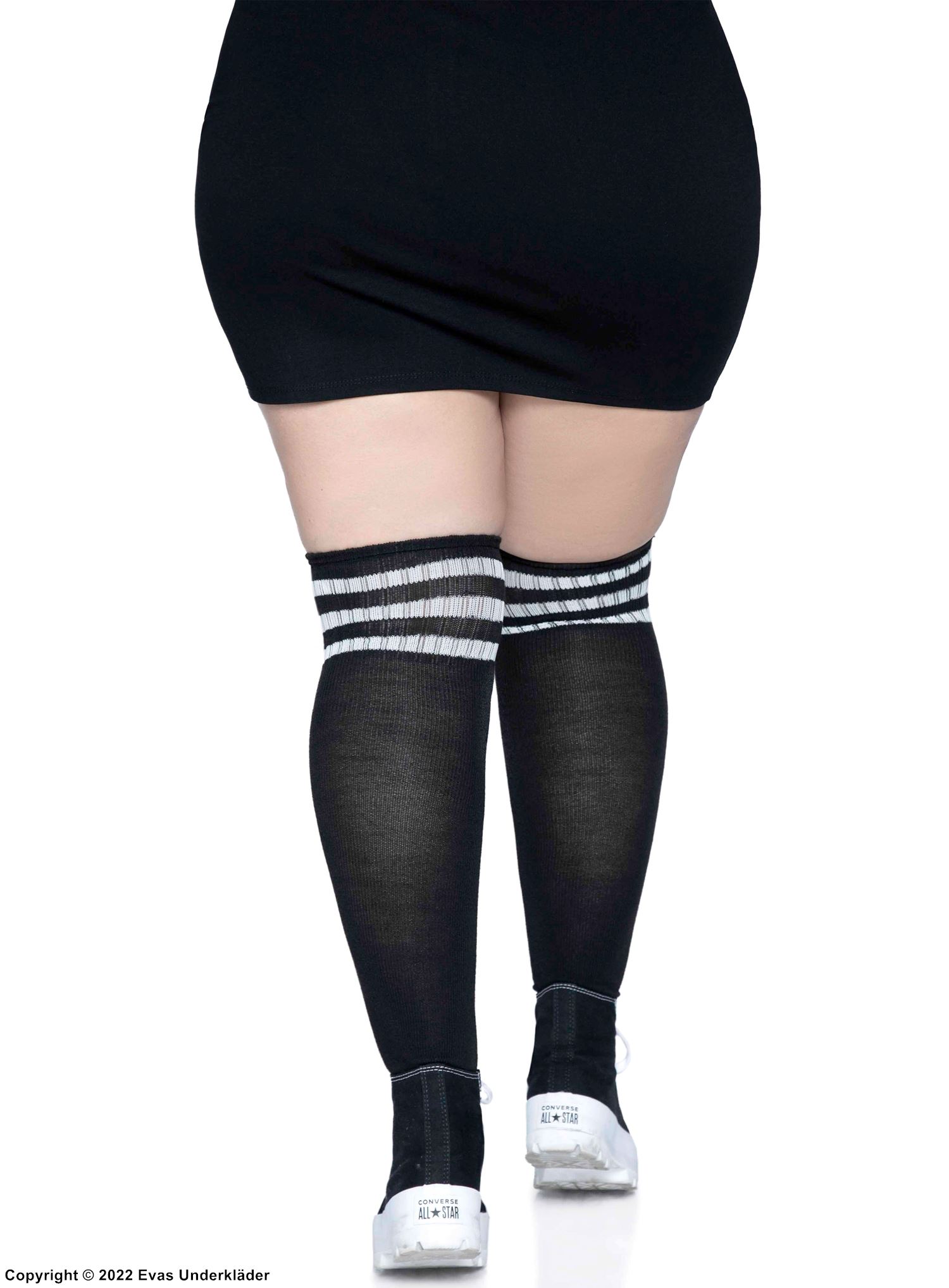 Überkniestrümpfe, horizontale Streifen, Plus Size